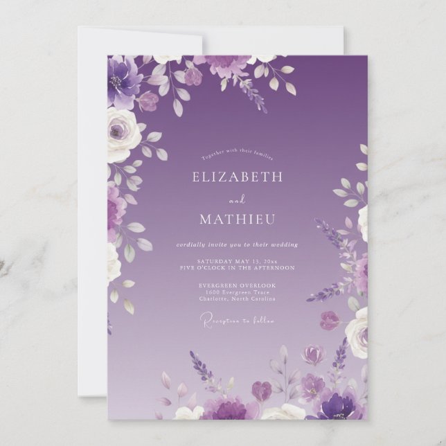 Invitation Mariage Botanique Délicat Améthyste (Devant)
