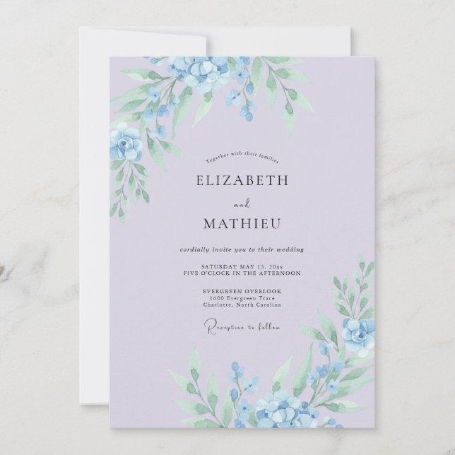Invitation Mariage Botanique Délicat au Lavande (Devant)