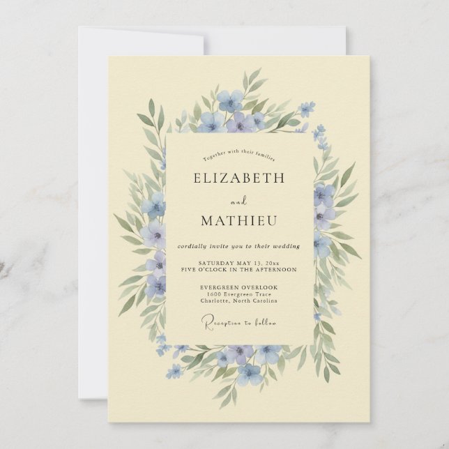 Invitation Mariage Botanique Délicat Azur (Devant)