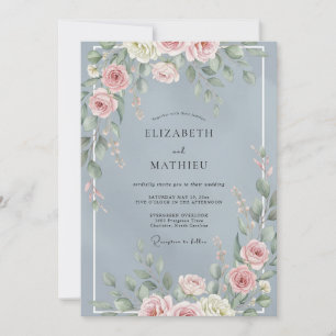 Invitation Mariage Botanique Délicat Bleu Poudre