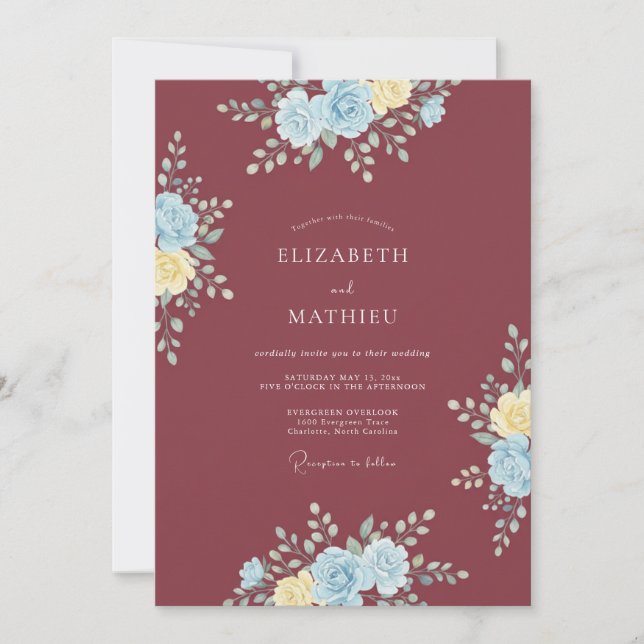 Invitation Mariage Botanique Delicat Bordeaux (Devant)