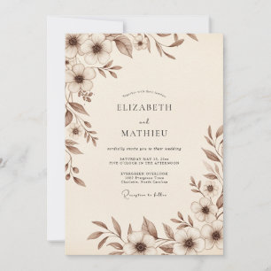 Invitation Mariage Botanique Délicat Brun