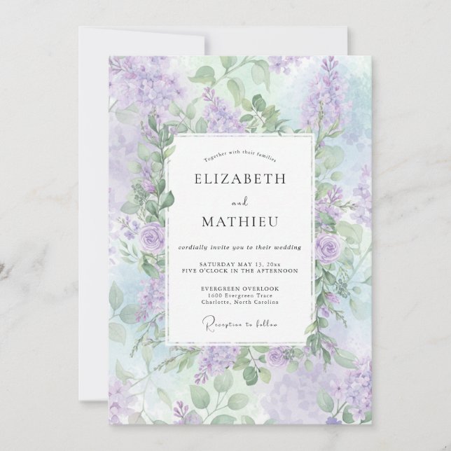 Invitation Mariage Botanique Délicat de Lavande (Devant)