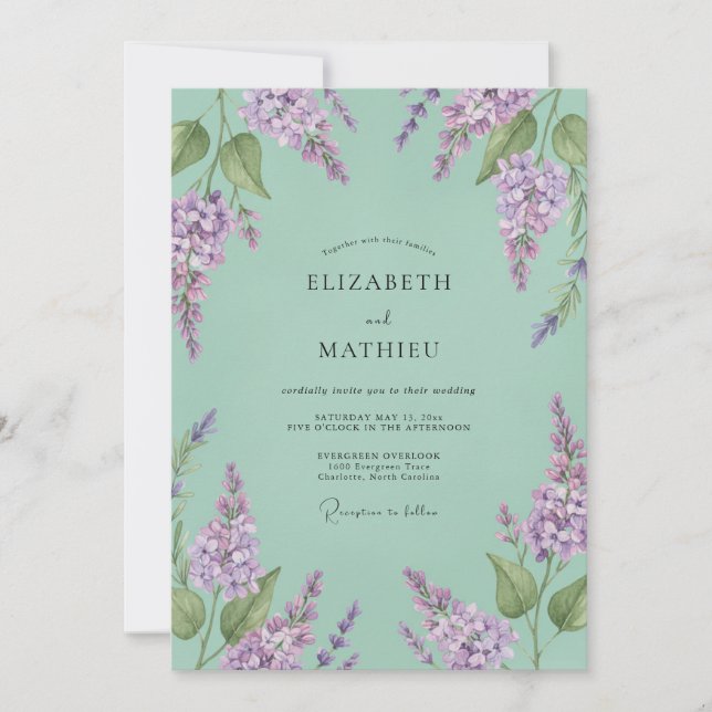 Invitation Mariage Botanique Délicat Menthe (Devant)