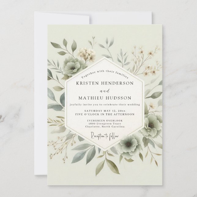 Invitation Mariage Botanique Délicat Sage (Devant)