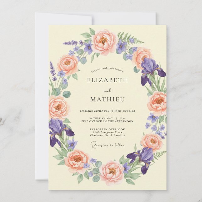 Invitation Mariage Botanique Délicieux aux Pêches (Devant)