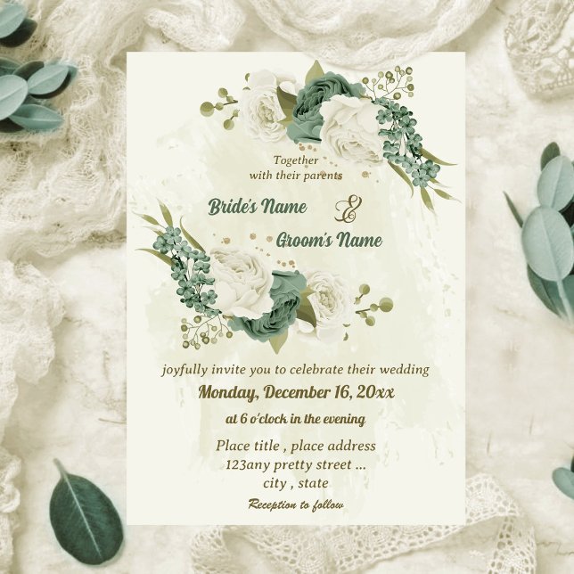Invitation mariage botanique des fleurs blanches sauge (Créateur téléchargé)