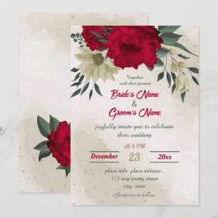 Invitation mariage botanique des fleurs jaune pâle rouge