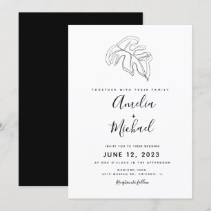 Invitation Mariage Botanique Dessiné à la Main Monstera Abstr