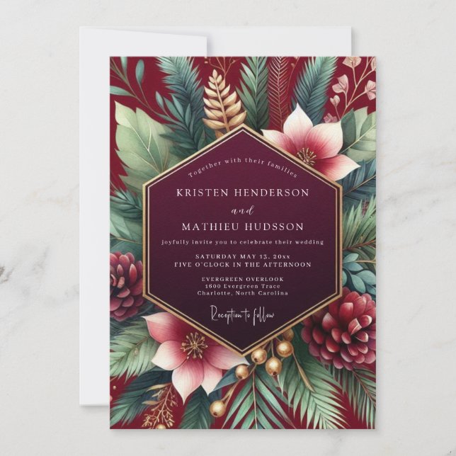 Invitation Mariage Botanique d'Hiver Bourguignon (Devant)