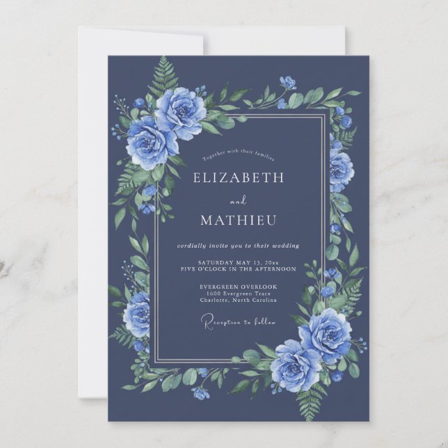 Invitation Mariage Botanique d'Hiver de la Marine (Devant)