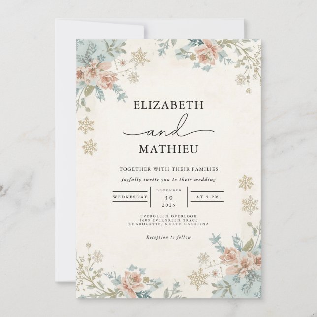 Invitation Mariage botanique d'hiver floral (Devant)