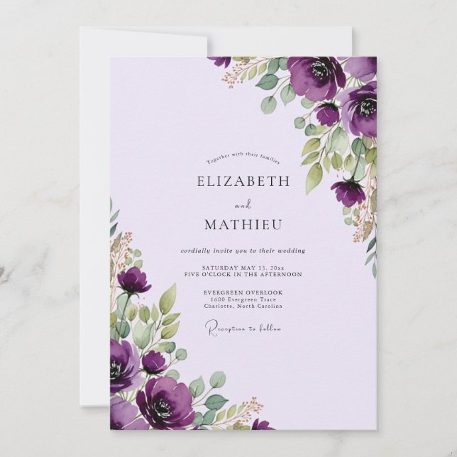 Invitation Mariage Botanique Distinctif Violet (Devant)