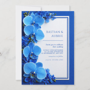 Invitation Mariage Botanique d'Orchidée Bleu Azur Vibrant