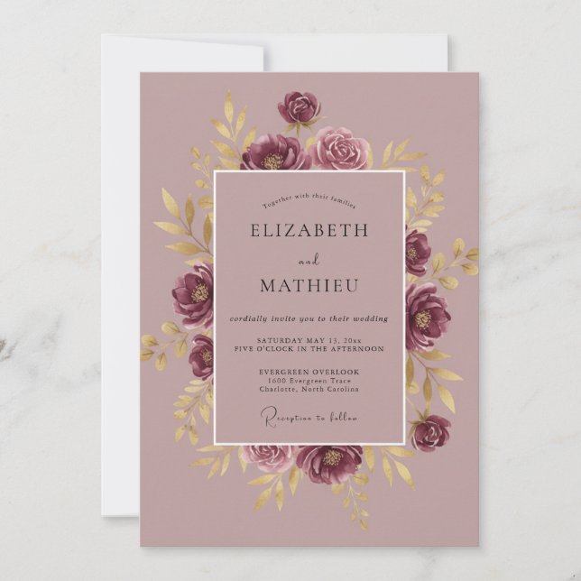 Invitation Mariage Botanique Doré de Bourgogne (Devant)