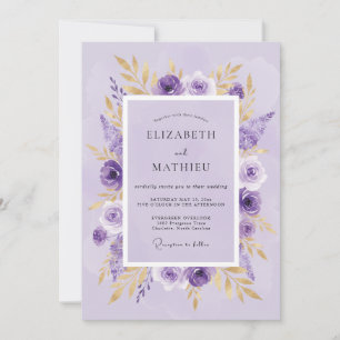 Invitation Mariage Botanique Doré Lilac