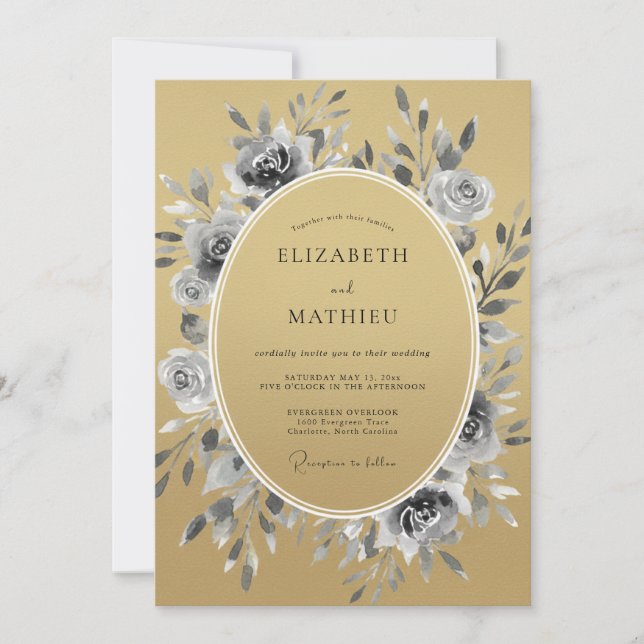 Invitation Mariage Botanique Doré Lustré (Devant)