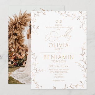 Invitation Mariage botanique doré minimaliste élégant