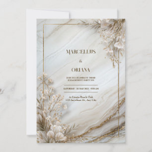 Invitation Mariage Botanique Doré sur Marbre Blanc