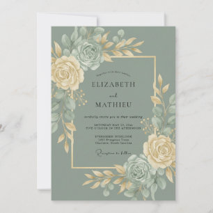 Invitation Mariage Botanique Doré Vert Sauge