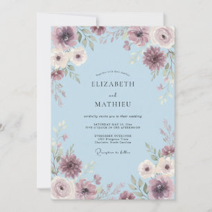 Invitation Mariage Botanique Douce Bleu Poudre