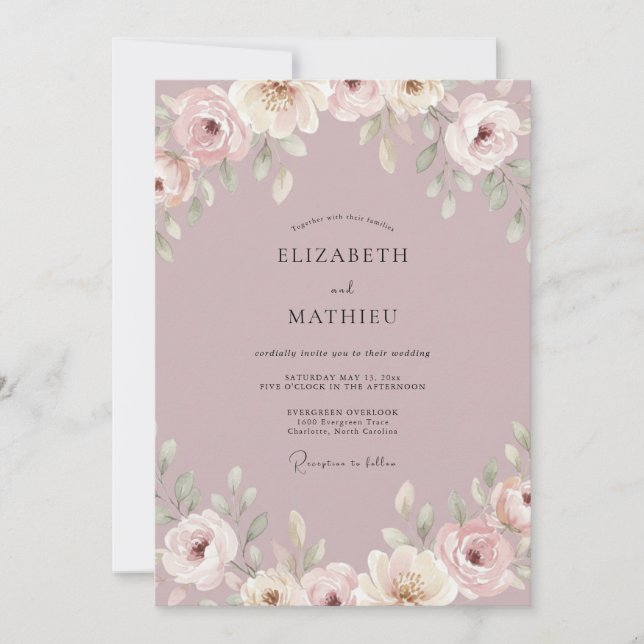 Invitation Mariage Botanique Douce Mauve (Devant)