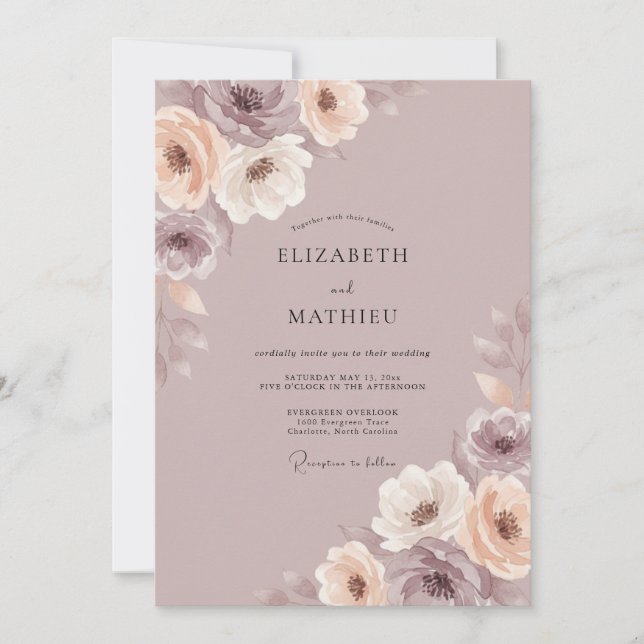 Invitation Mariage Botanique Douce Mauve (Devant)