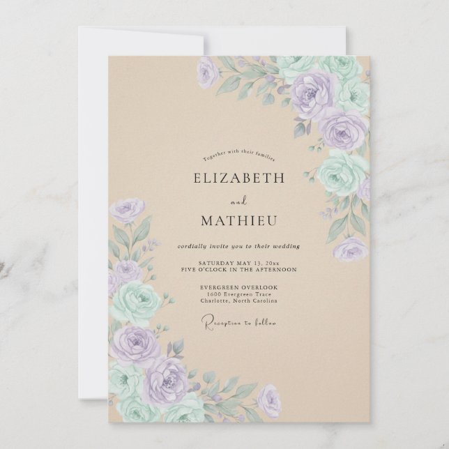 Invitation Mariage Botanique Doux à la Lavande (Devant)