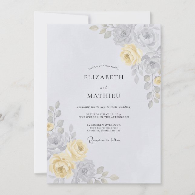 Invitation Mariage Botanique Doux Jaune Pâle (Devant)