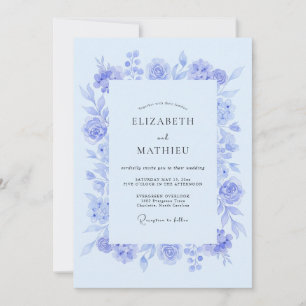Invitation Mariage botanique doux Pervenche