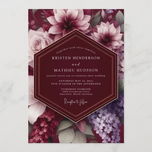 Invitation Mariage Botanique Dramatique en Bourgogne (Devant)