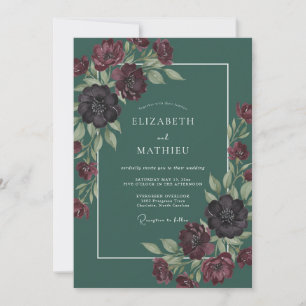 Invitation Mariage Botanique Dramatique Vert Pin