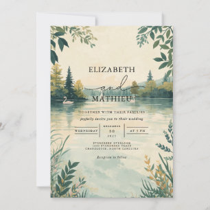 Invitation Mariage botanique du paysage du lac Serene