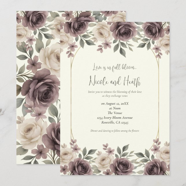 Invitation Mariage botanique Dusty Mauve & Ivory Bloom (Devant / Derrière)