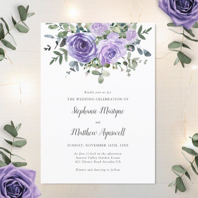 Invitation Mariage botanique dusty violet Rose Eucalyptus (Créateur téléchargé)