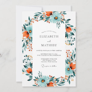 Invitation Mariage Botanique Dynamique Orange Brûlé et Sarcel
