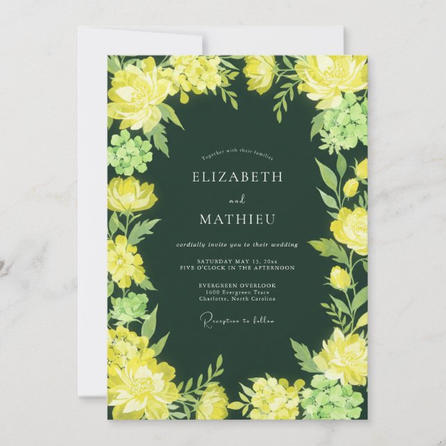 Invitation Mariage Botanique Éblouissant de Vert Forêt (Devant)
