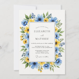 Invitation Mariage Botanique Éblouissant Jaune Céruléen