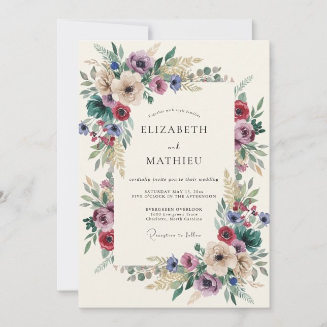 Invitation Mariage Botanique Éclectique Bourgogne (Devant)