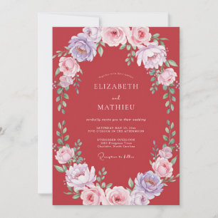 Invitation Mariage Botanique Élaboré de Couleur Cramoisi