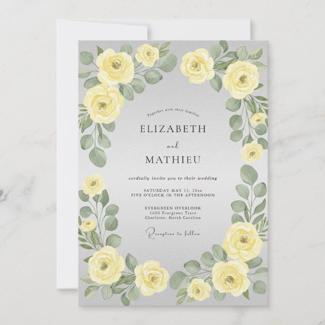 Invitation Mariage Botanique Élégant au Citron (Devant)