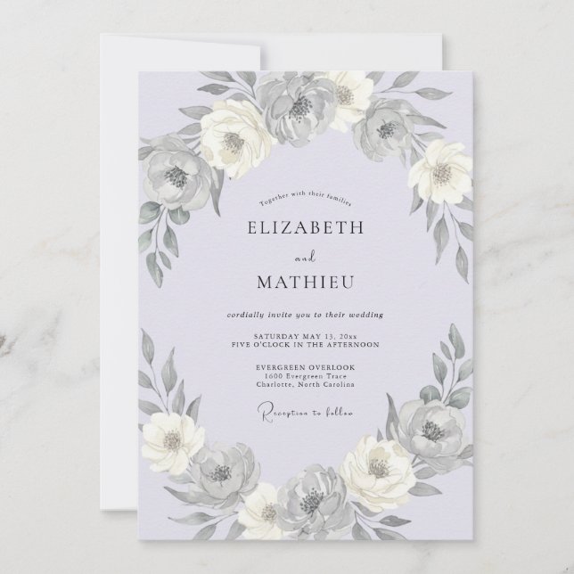 Invitation Mariage Botanique Élégant au Lavande (Devant)