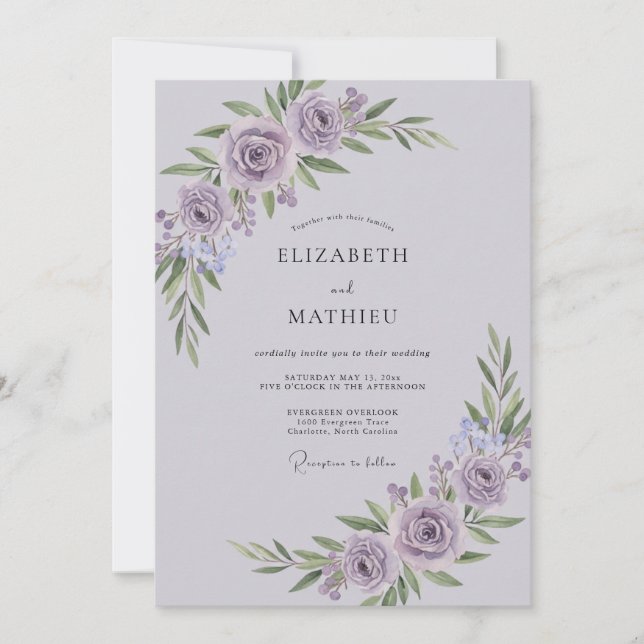 Invitation Mariage Botanique Élégant au Lavande (Devant)