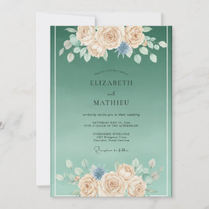 Invitation Mariage Botanique Élégant au Vert Mousse de Mer