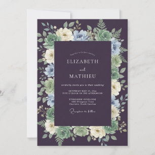 Invitation Mariage Botanique Élégant Aubergine