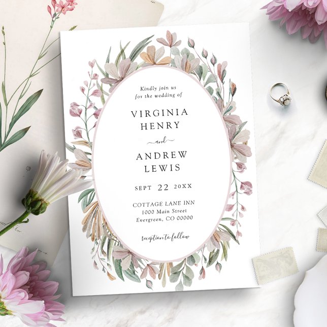 Invitation Mariage Botanique Élégant aux Fleurs Roses (Créateur téléchargé)