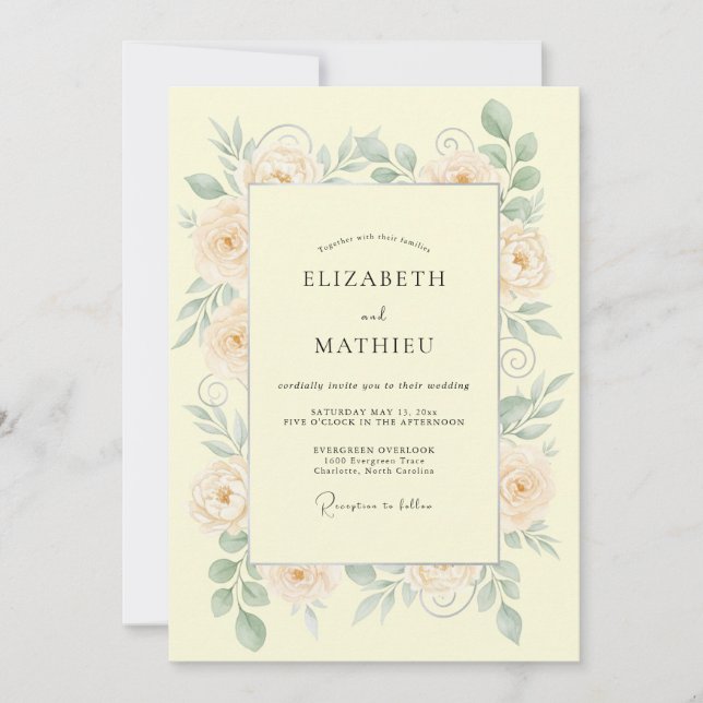 Invitation Mariage Botanique Élégant aux Pêches (Devant)