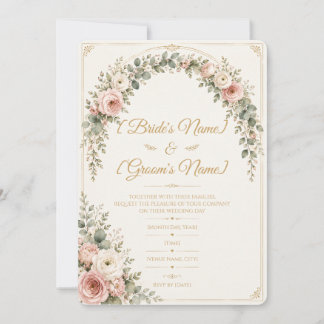 Invitation Mariage Botanique Élégant aux Roses Fardées
