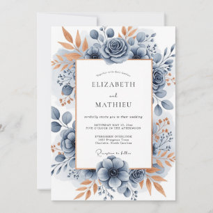 Invitation Mariage Botanique Élégant Bleu Ardoise