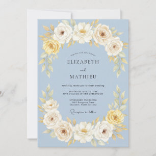Invitation Mariage Botanique Élégant Bleu Poudre
